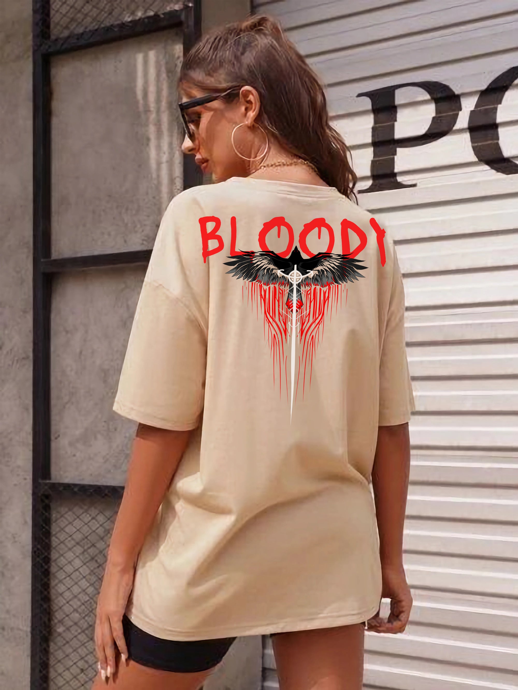 "Bloody Raven" theme oversized t shirt
