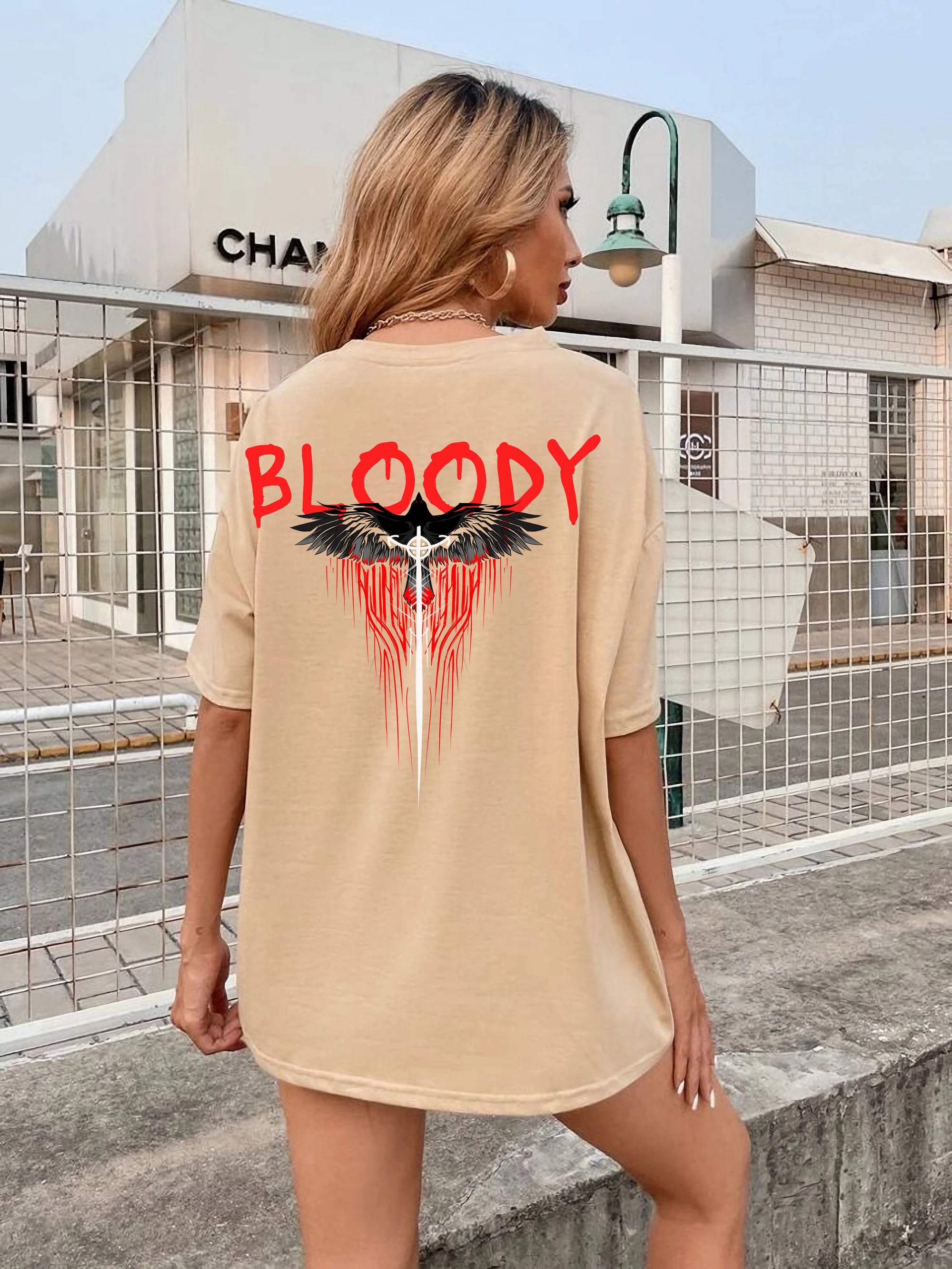 "Bloody Raven" theme oversized t shirt